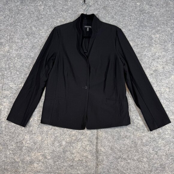 Eileen Fisher Black Blazer Jacket  Viscose Blend Workwear Minimalist Size L - Picture 2 of 13
